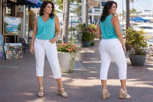 Earl Jeans White Rhinestone Capri Pants Stretch Embellished Y2K Bling Size 14